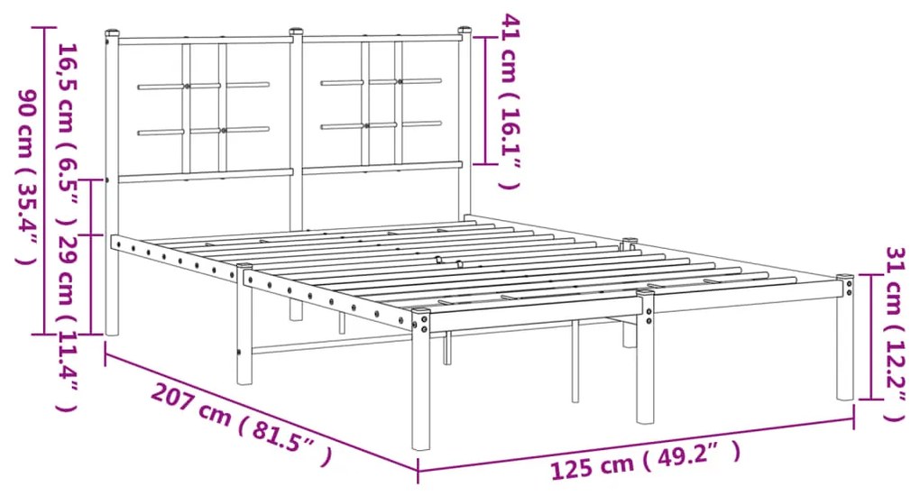 Estrutura de cama com cabeceira 120x200 cm metal preto