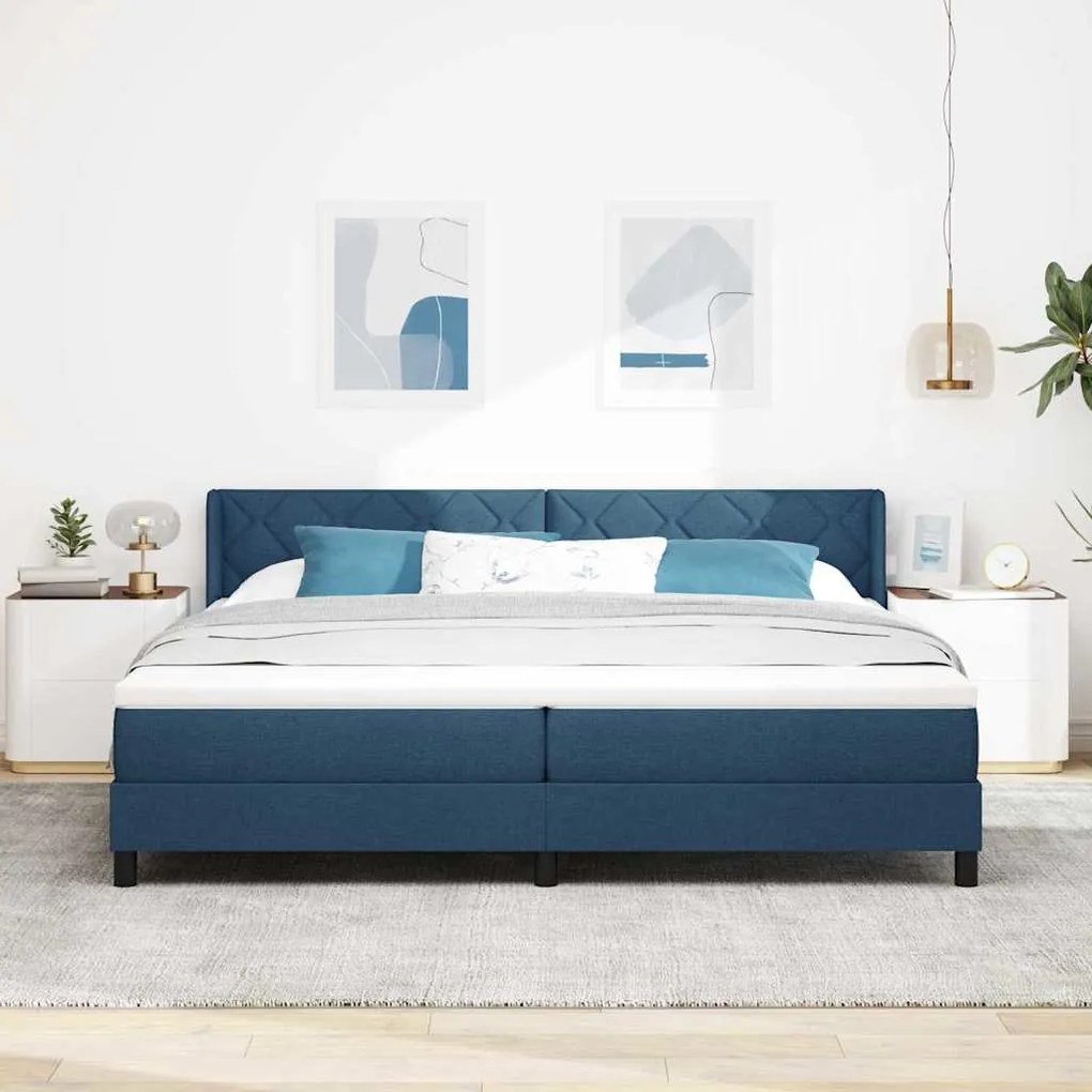 Cama Box com Colchão Azul, 200 cm x 200 cm, Tecido