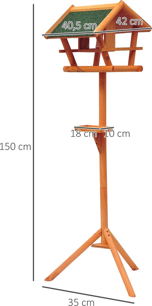 Comedouro para aves selvagens com pé, abrigo para pássaros, nicho com tabuleiro, estação para pássaros, em madeira para exterior, 150 cm