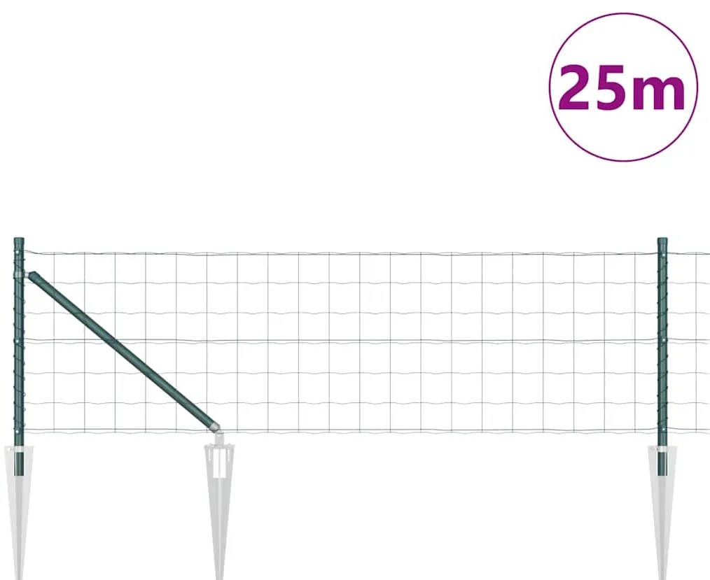 Cerca Euro com 13 postes e espeto, 0,8 x 25m, em aço galvanizado verde
