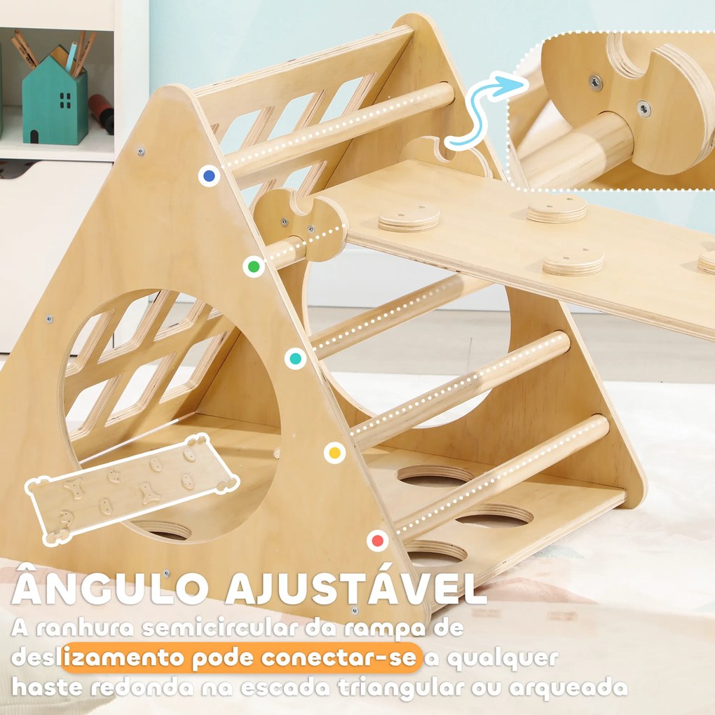 Triângulo de Escalar de Madeira 8 em 1 Jogo de Aprendizagem com Rampa Escada em Forma de Arco 175x59,5x60 cm Madeira