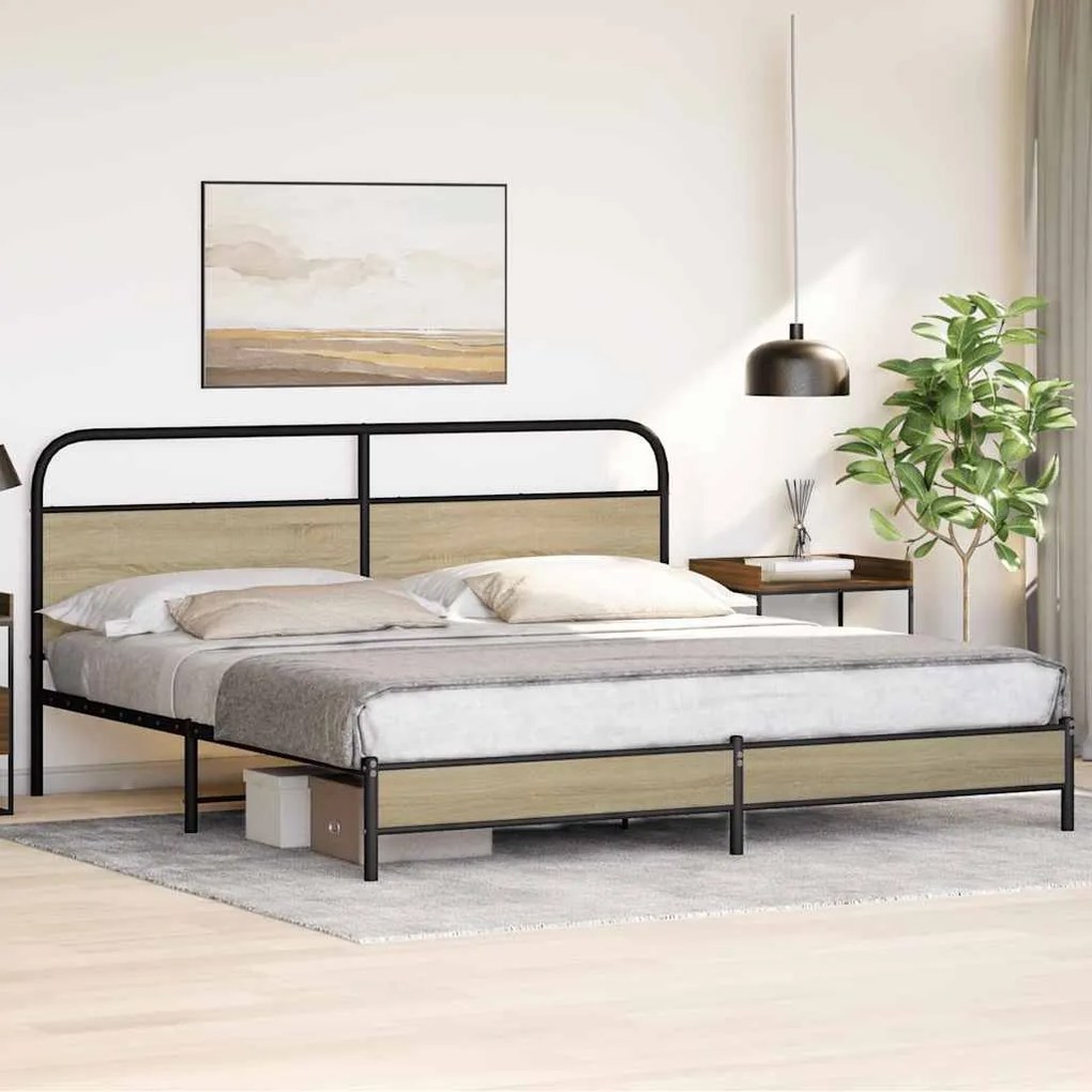 Estrutura de cama sem colchão 180x200cm metal carvalho sonoma