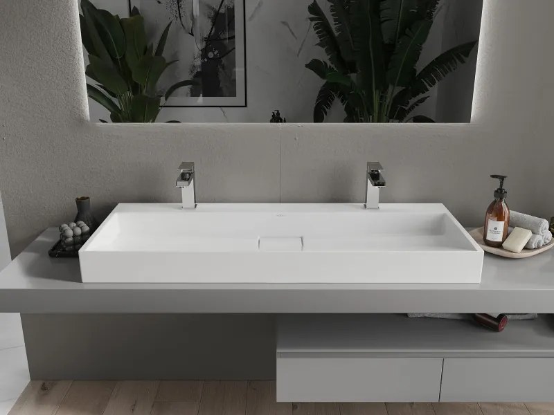 Mexen Ava lavatório de bancada em compósito 2/O 120 x 46 cm, branco - 23011202