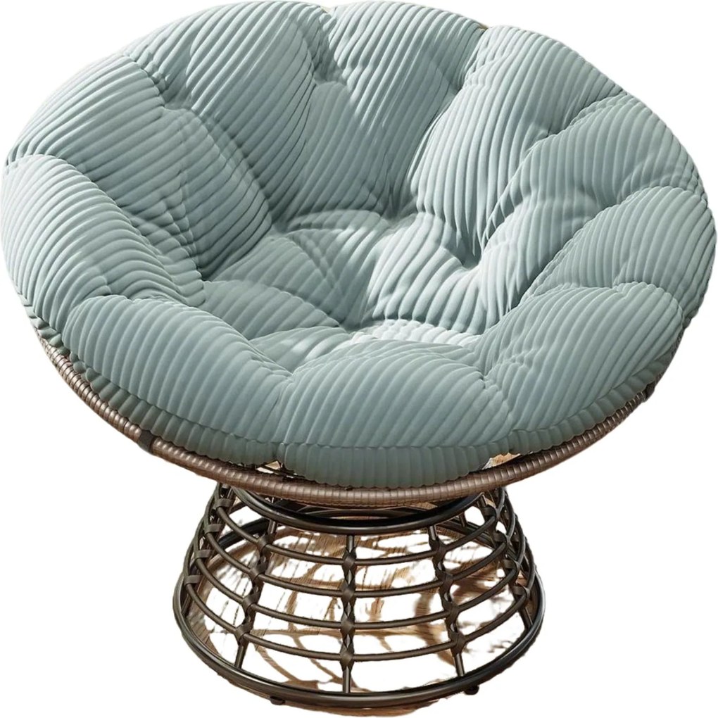 Poltrona Papasan, giratória 360°, almofada espessa(Veludo Cotelê), estrutura em aço, 92x92x67 cm, Verde Claro| AOSOM Portugal