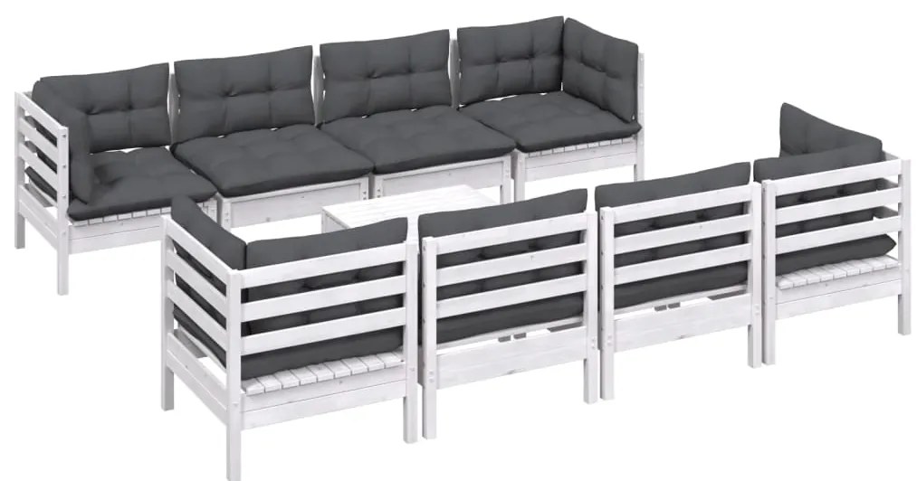 9 pcs conjunto lounge de jardim c/ almofadões pinho maciço