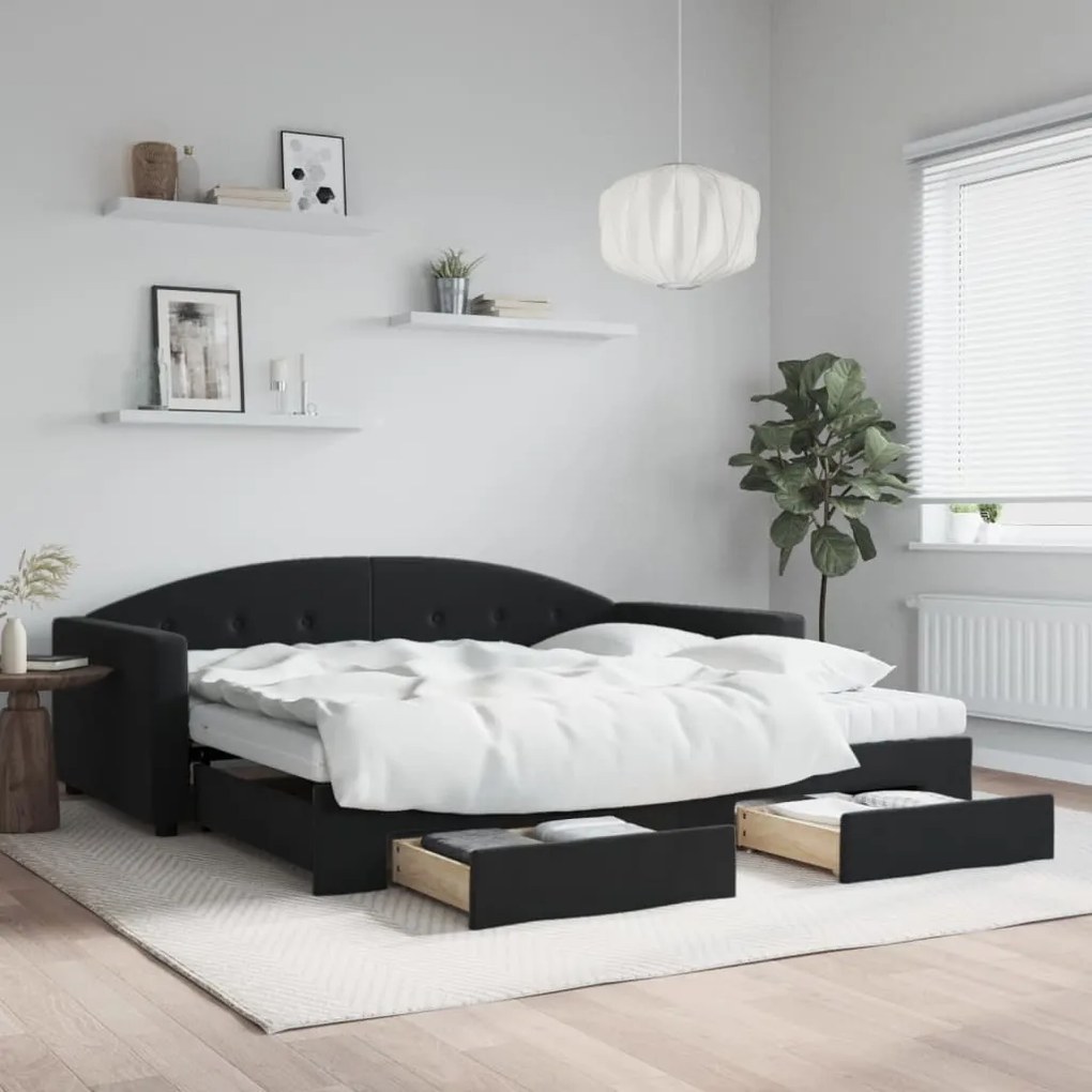 Sofá-cama com gavetão e gavetas 100x200 cm veludo preto