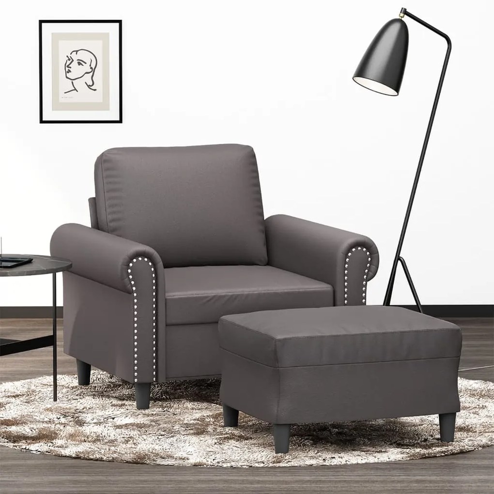 Poltrona com apoio de pés couro artificial 60 cm cinzento