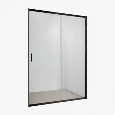 Mampara De Duche Com Acesso Frontal E Porta Deslizante, Vidro Temperado De 6 Mm E Alumínio Dover Transparente & Preto Mate & 150 X 195 Cm - Sklum