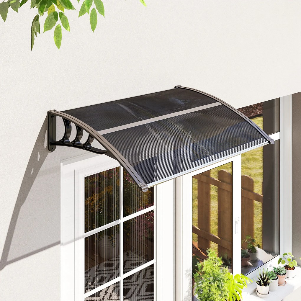 Marquise para Portas e Janelas 100x75x23 cm Marquise de Proteção contra Sol e Chuva com Cobertura de Policarbonato Preto