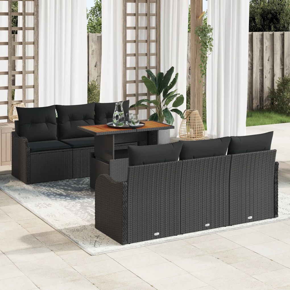 Conjunto de Sofá Jardim vidaXL de 7 Peças com Almofadas Rattan Poliést