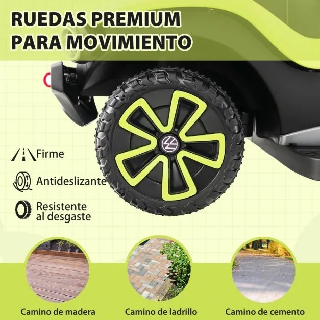 Andarilho bebés de Passeio 3 em 1 Volkswagen com 3 Posições Guiador Ajustável Toldo 96x40x93cm Verde