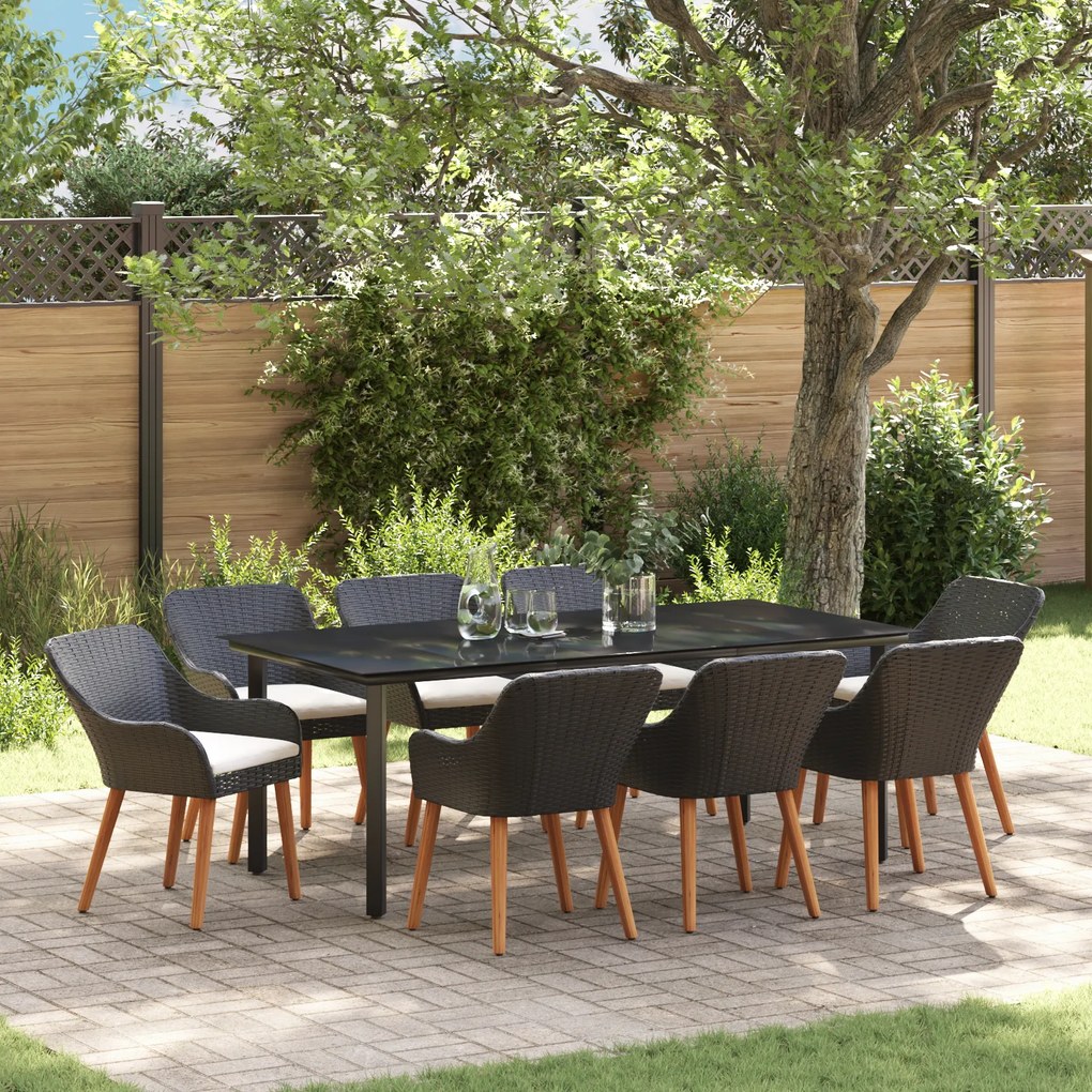 vidaXL Conjunto de Jantar para Jardim com 9 Peças em Vime Preto