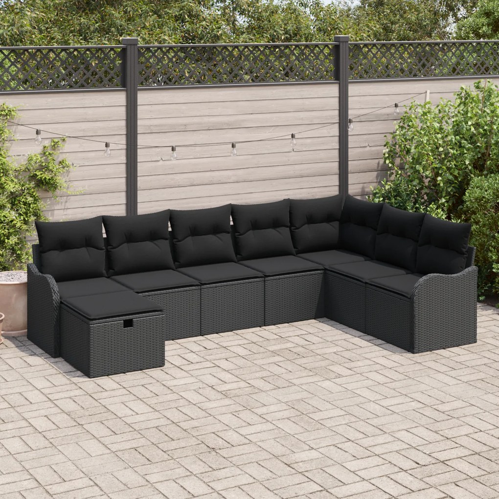 Conjunto de Sofá de Jardim vidaXL com Almofadas Preto Rattan Poliéster
