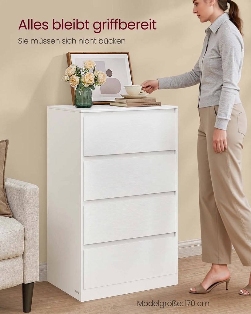 Cómoda com quatro gavetas versátil 40 x 60 x 97,4 cm Branco neve