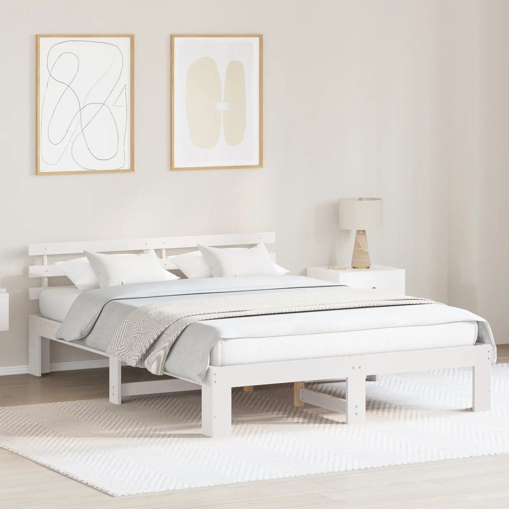 Estrutura de Cama de Madeira Branca Madeira 140 x 200 cm Durável