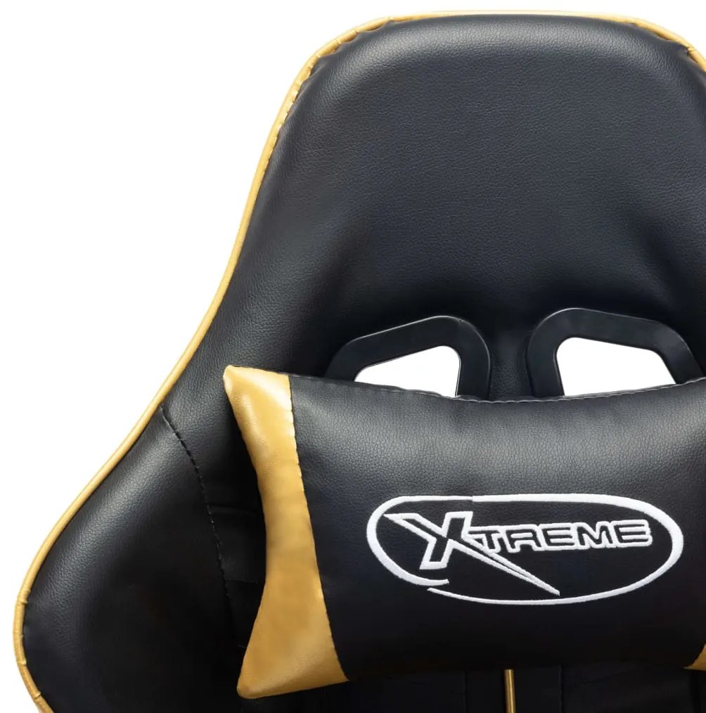 Cadeira gaming c/ apoio de pés couro artificial preto/dourado