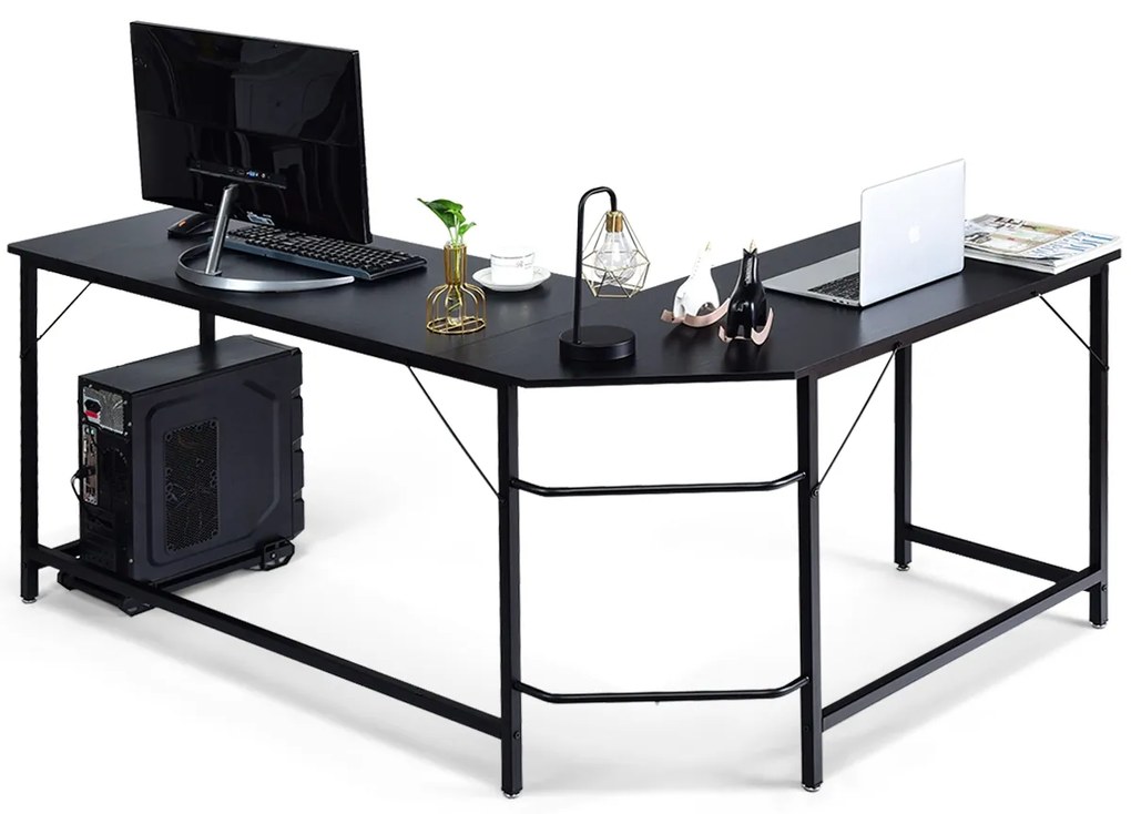Costway Escritorio Esquinero para Ordenador en Hogar Oficina Mesa de Ordenador en Forma de L 168 x 125 x 74 cm Negro