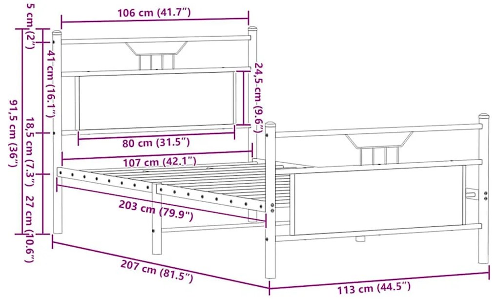 Estrutura de cama sem colchão 107x203 cm carvalho castanho