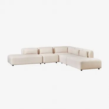 Sofá Modular De Canto Em L De 5 Peças Com Duplo Divã Fogler Linho Veludo Bege Linho - Sklum