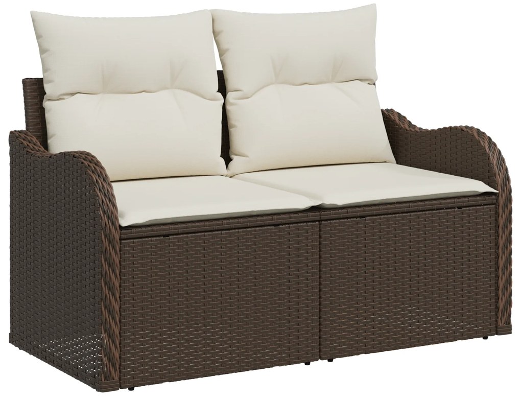 Conjunto de Sofá Jardim de 7 Peças com Almofadas Castanho Rattan Poly,