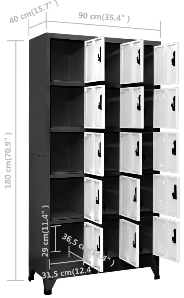 Cacifo 90x40x180 cm aço antracite e branco