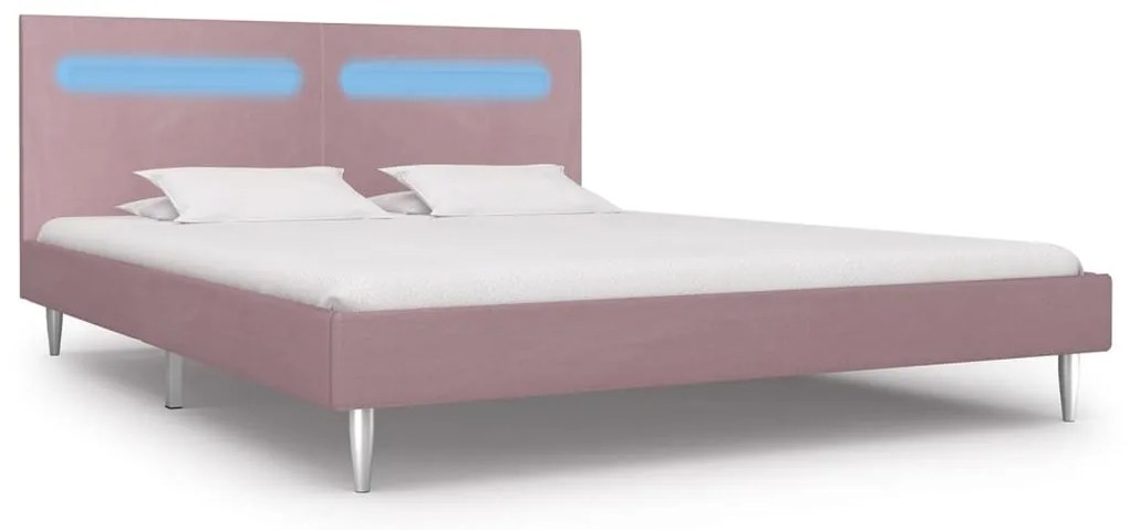 Estrutura de cama com LED 180x200 cm tecido cor-de-rosa