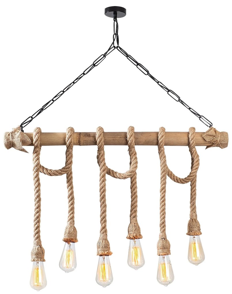 Chandelier Erebos – Preto e Madeira – 80 x 8 cm