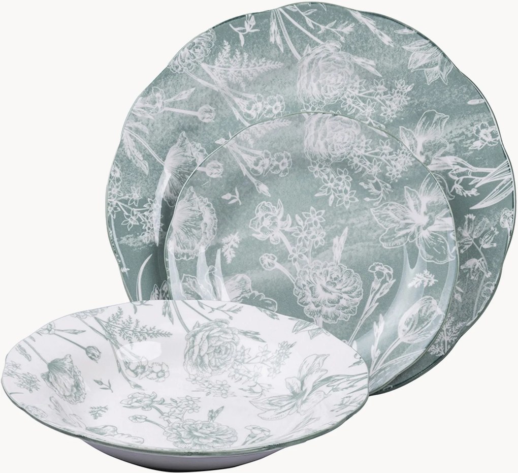 Conjunto de loiça em porcelana Fleurette, 6 pessoas, conjunto de 18