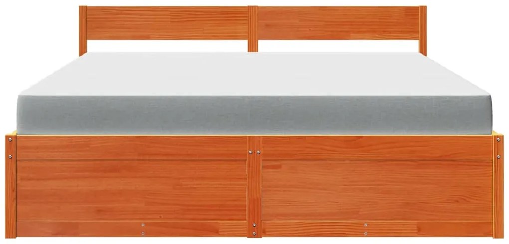 Cama com gavetas e colchão 180x200 cm pinho maciço castanho-mel