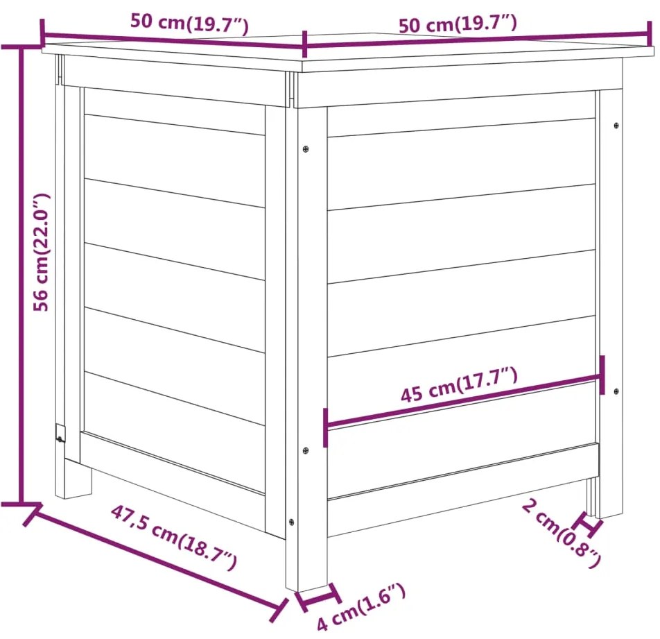 Caixa p/ almofadões exterior 50x50x56 cm abeto maciço castanho
