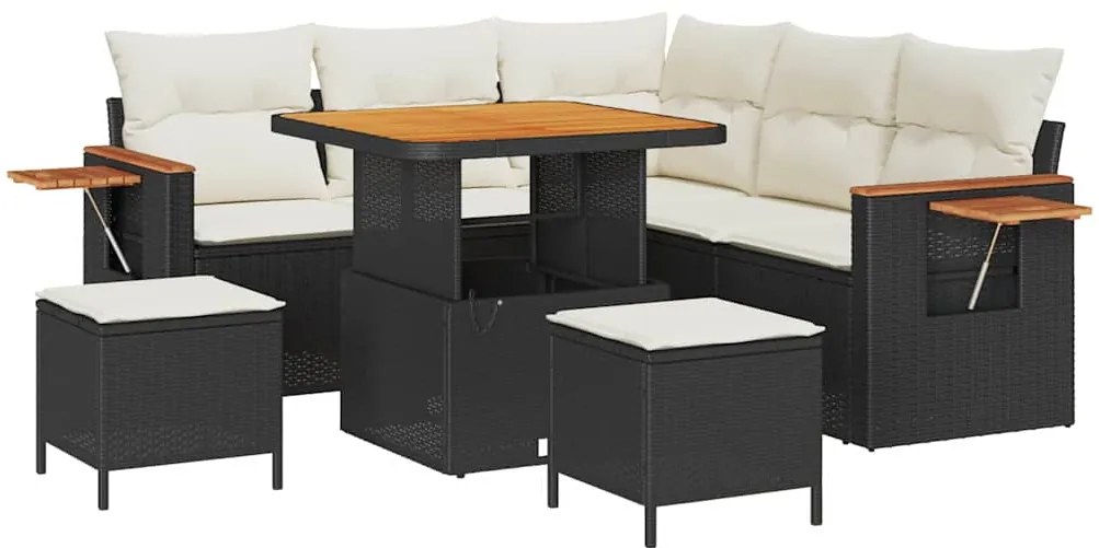 Conjunto de Sofá de Jardim vidaXL de 8 Peças com Almofadas Pretas de R