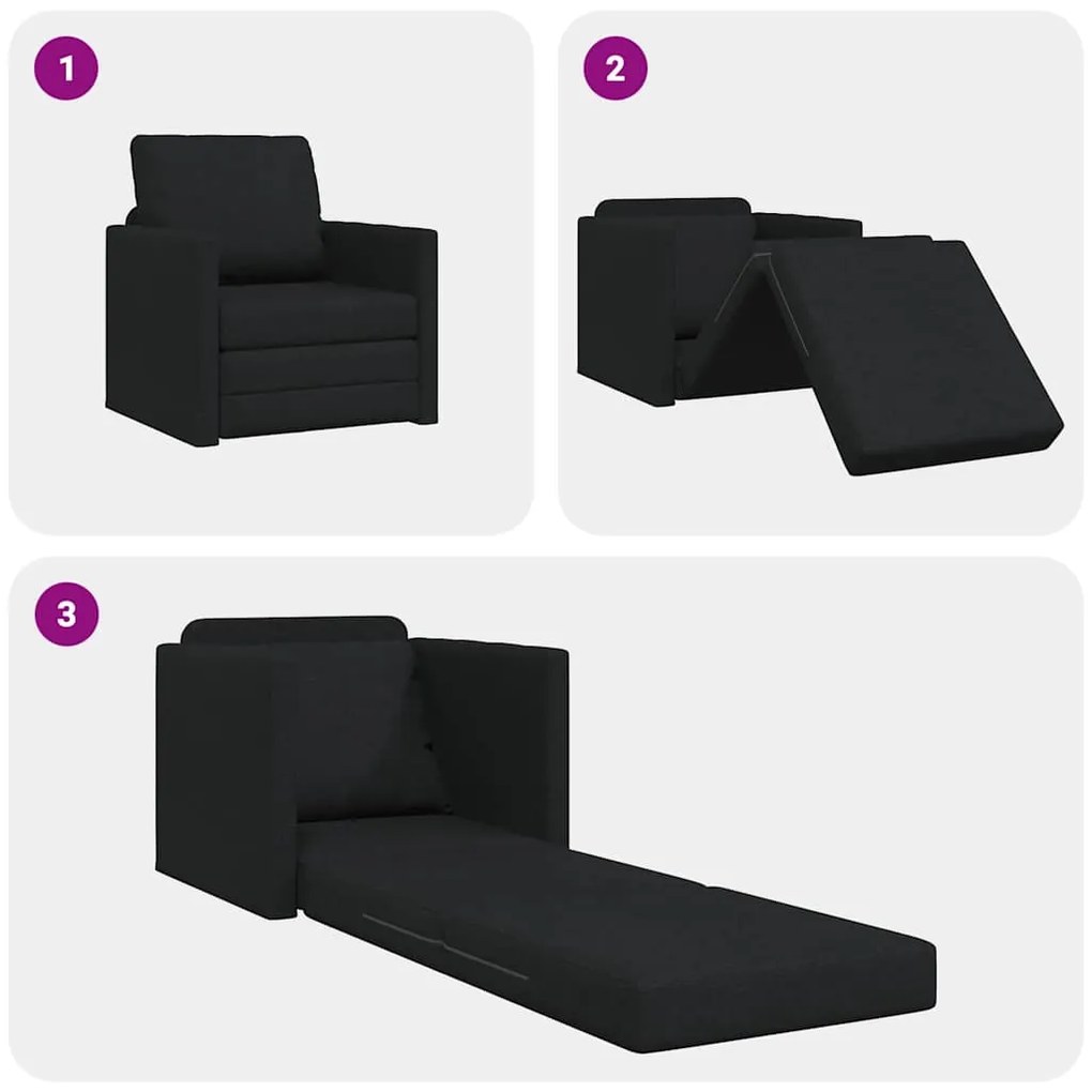 Sofá Cama 2-em-1 Preto 74x77x81 cm Tecido