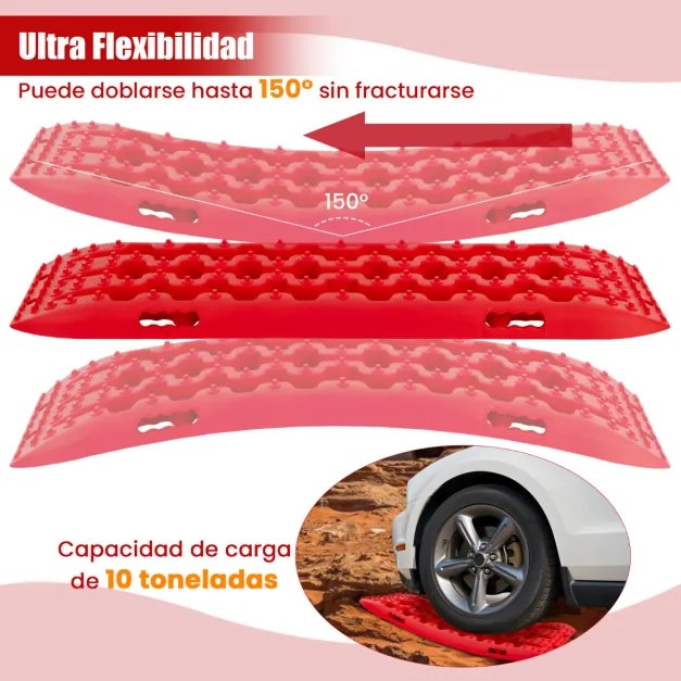 Placas de tração off-road todo o terreno de tração 2 peças para extração e recuperação de veículos de neve Lama 107 x 31 x 7 cm Vermelho