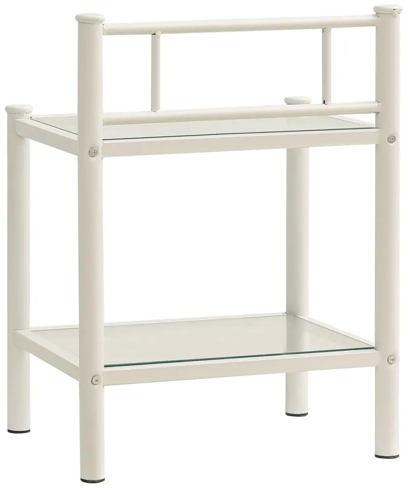 Mesas de cabeceira 2 pcs metal branco e vidro transparente