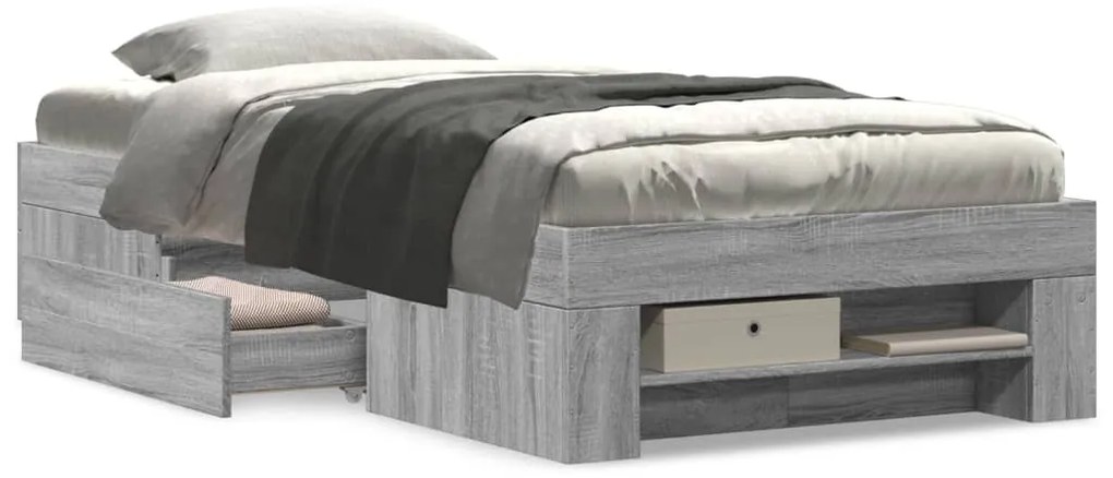 Estrutura cama 90x200 cm derivados de madeira cinzento sonoma