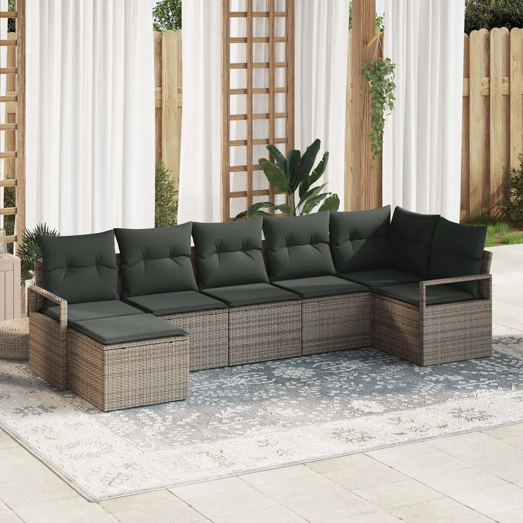 Conjunto de Sofá de Jardim com 7 Peças Cinza Vime Poliéster