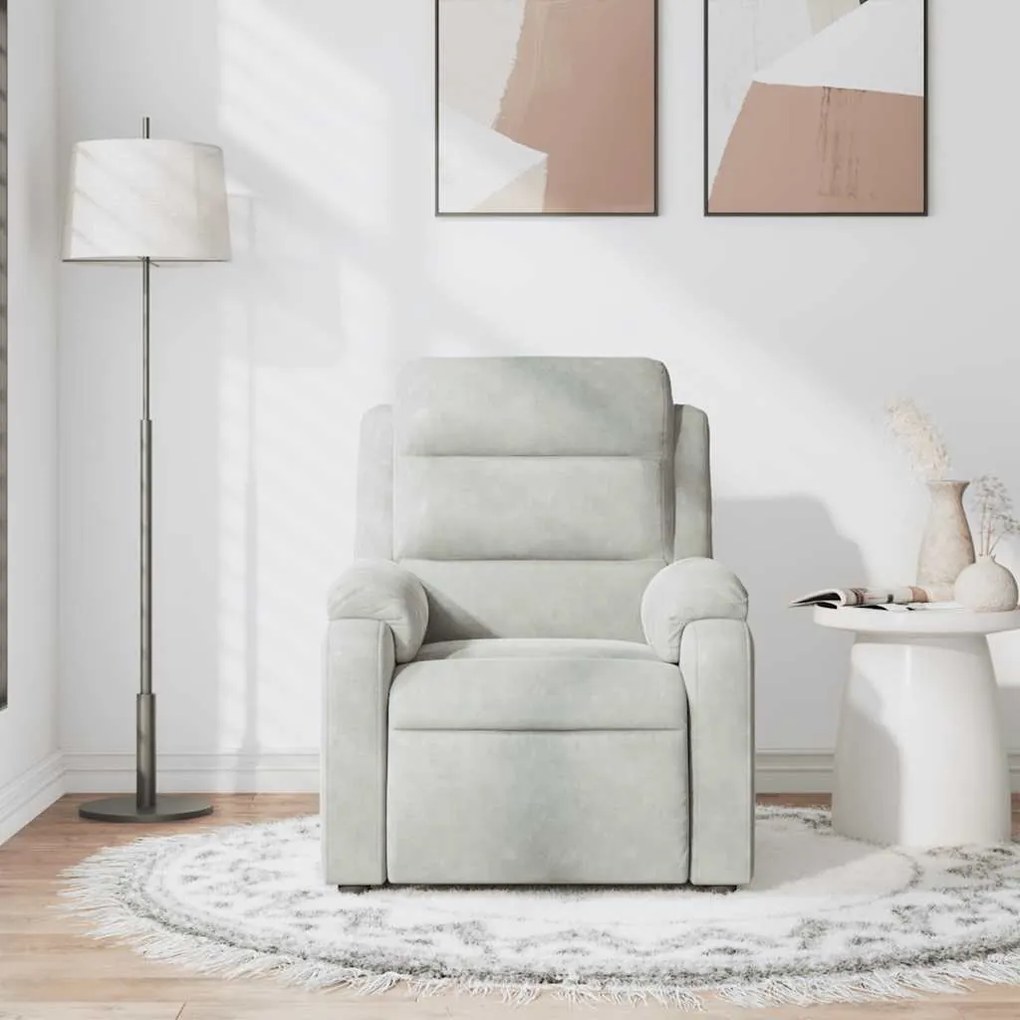 Poltrona de massagens reclinável veludo cinzento-claro