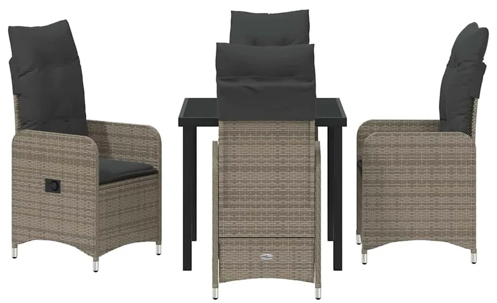 Conjunto de Jantar de Jardim 5 Peças com Almofadas Cinza Polirattan