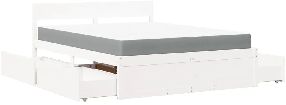 Cama com gavetas e colchão 160x200 cm pinho maciço branco