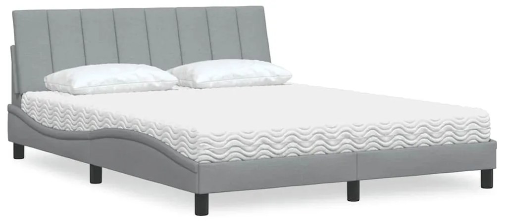 Cama com colchão 160x200 cm tecido cinzento-claro