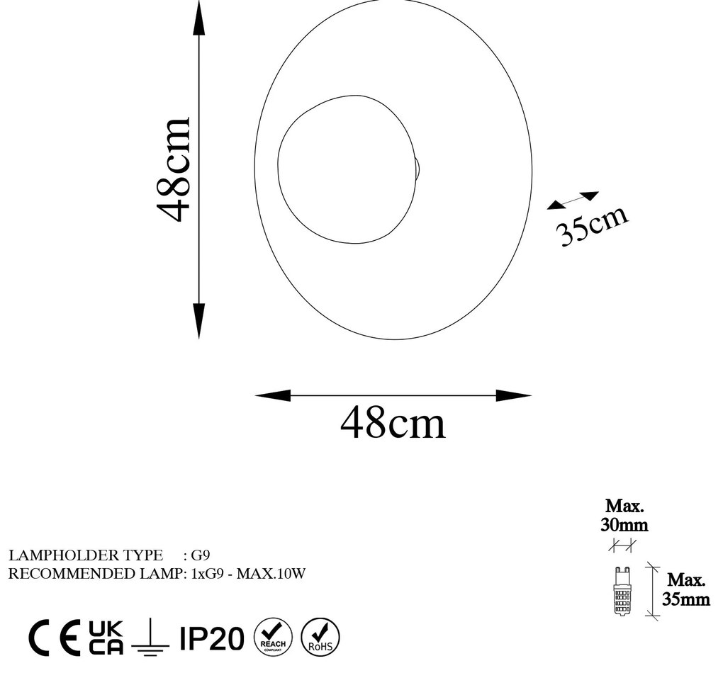 Aplique de Parede Kurt – Cobre – Diâmetro 48 cm Altura 35 cm