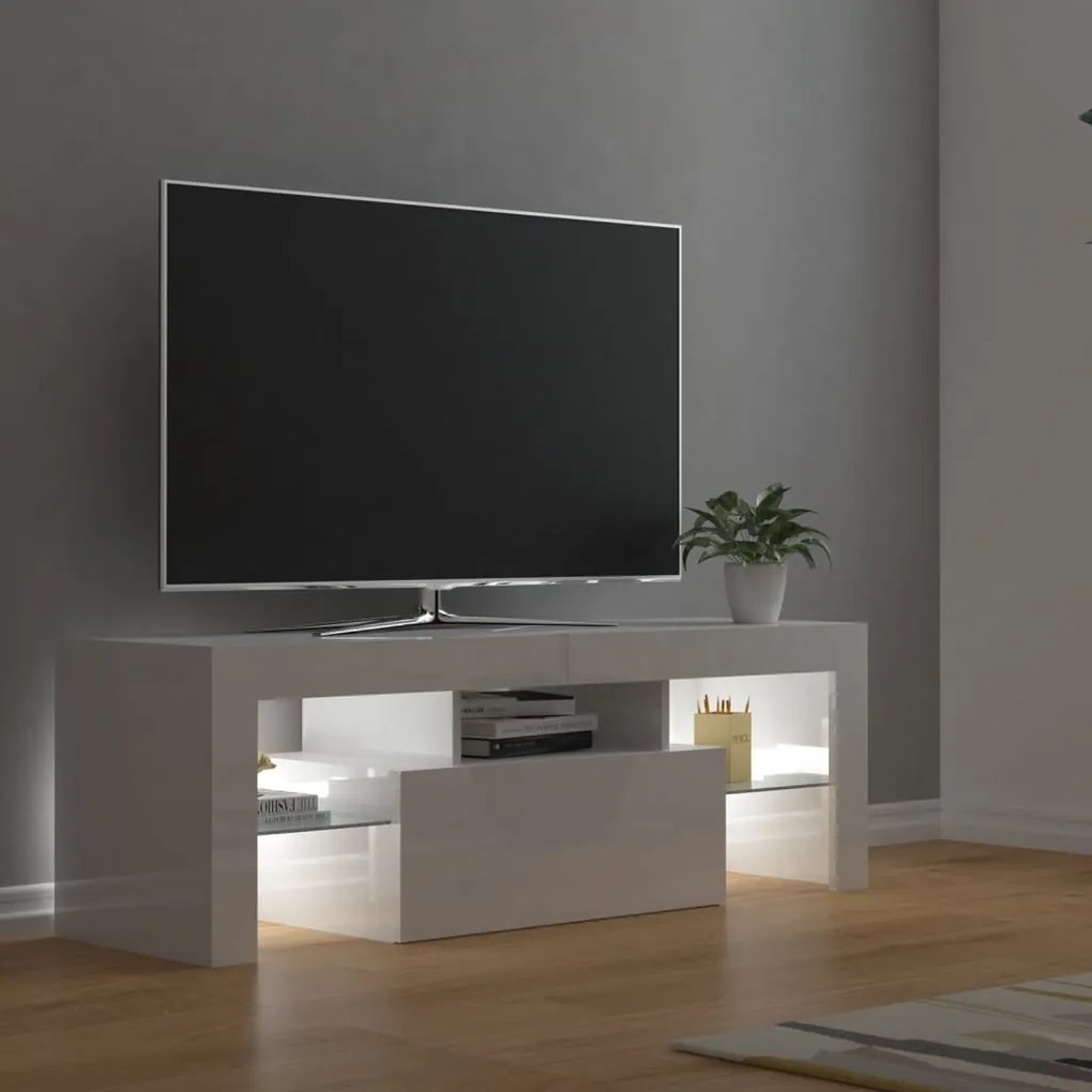 Móvel de TV com luzes LED 120x35x40 cm branco brilhante