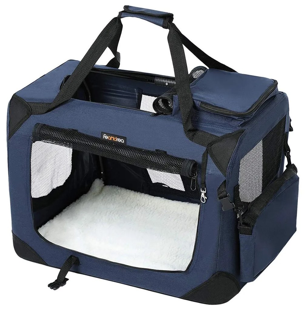 Transportadora dobrável para cães, caixa de transporte para cães 60 x 42 x 42 cm azul escuro