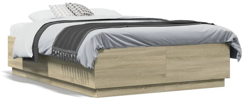 Estrutura cama c/ luzes LED derivados madeira carvalho sonoma