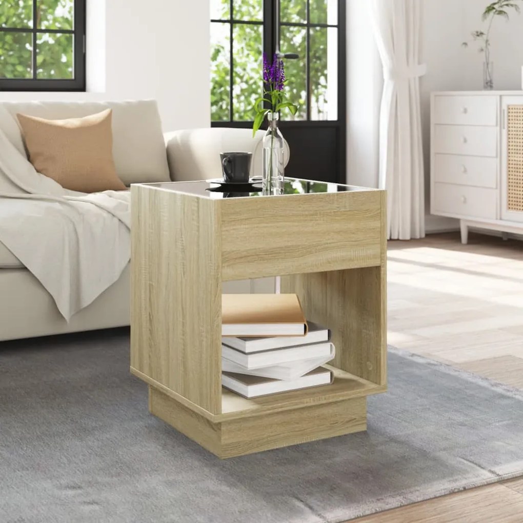 Mesa de centro luzes LED Infinity 40x40x50 cm carvalho sonoma