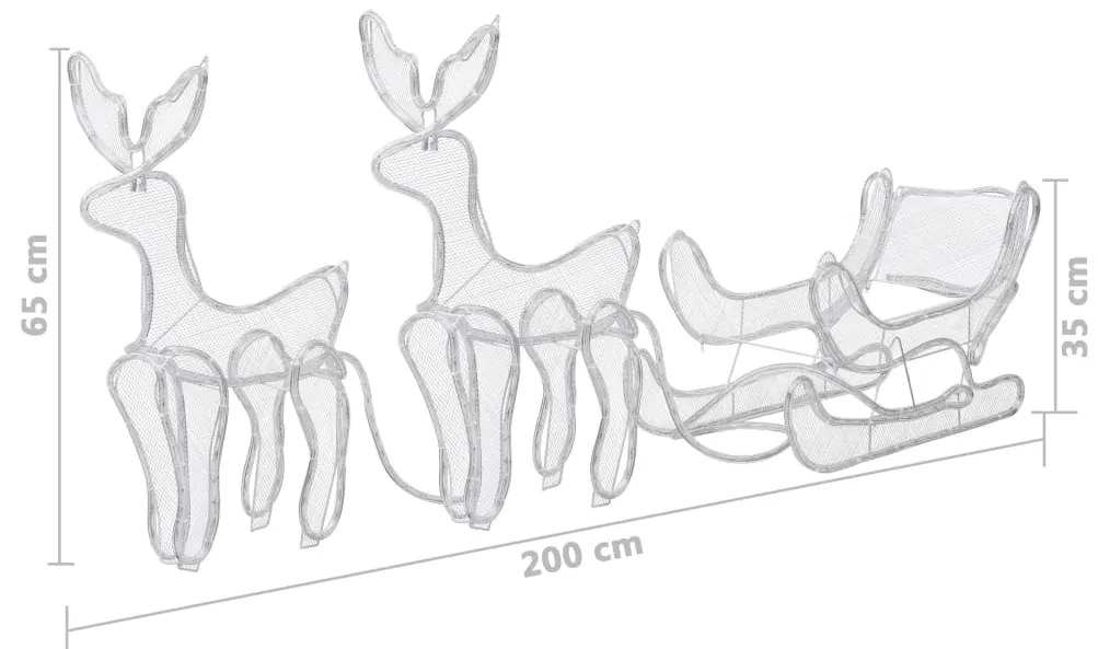 Iluminação Natal formato 2 renas/trenó com rede 648 luzes LED