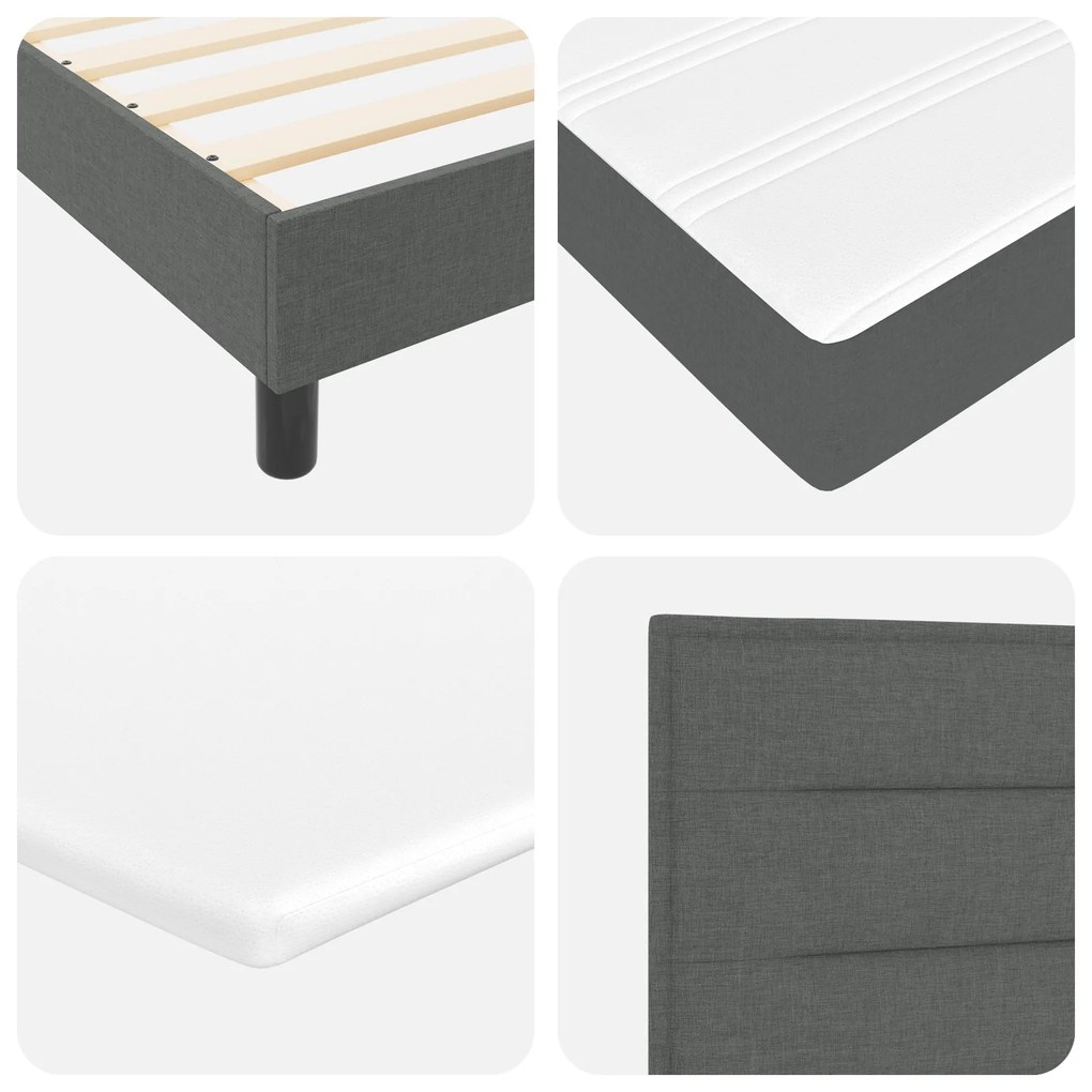 Cama Cinza Escuro com Mola Box e Colchão 140x200 cm Tecido
