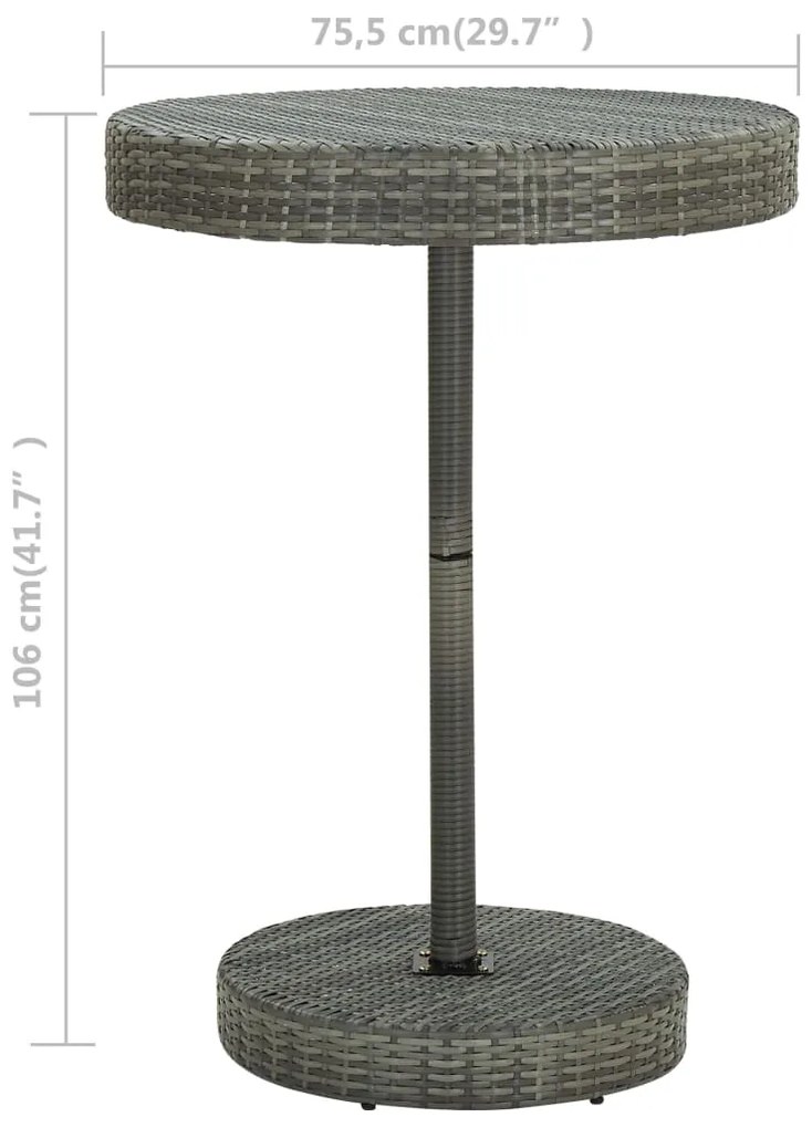 Mesa de jardim 75,5x106 cm vime PE cinzento