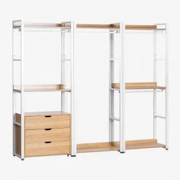 Armário Modular Aberto De 3 Peças Com Gavetas Em Aço E Mdf Ariaster Natural - Sklum