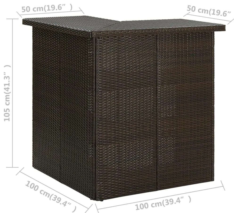 Mesa bar de canto 100x50x105 cm vime PE castanho